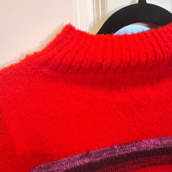 Nine West Vibrant Red and Pink Striped Turtleneck Sweater - Picture 3 of 5